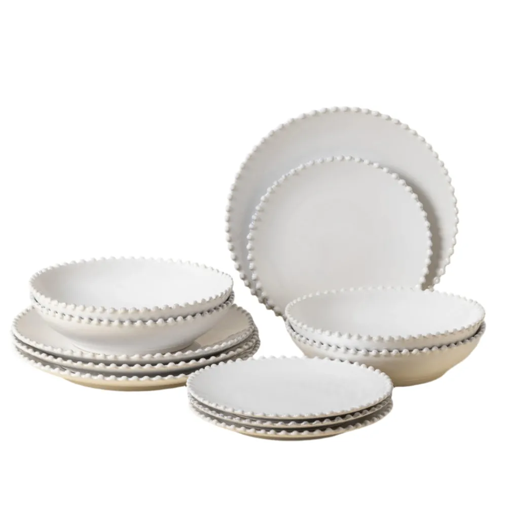 Costa Nova Dinnerware|Pearl Collection 12-pc Place Setting with Pasta Bowl in White