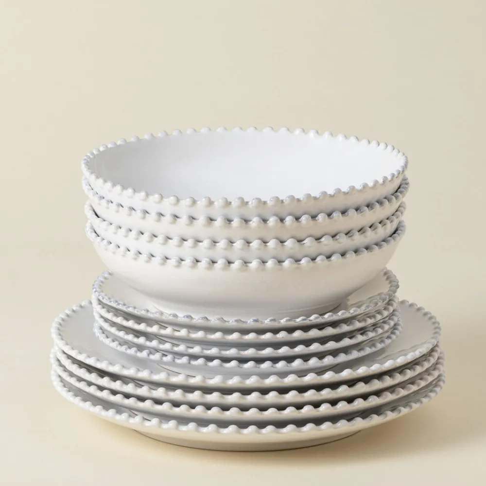 Costa Nova Dinnerware|Pearl Collection 12-pc Place Setting with Pasta Bowl in White