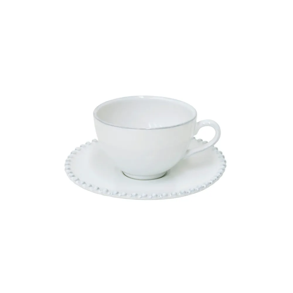 Costa Nova Dinnerware|Pearl Collection Tea Cups & Saucers in White, Set of 6