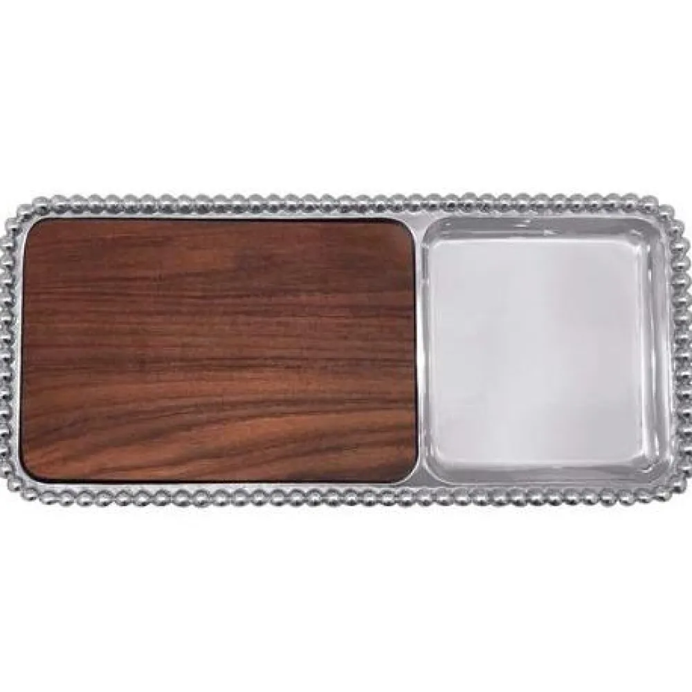Mariposa Dinnerware|Pearled Cheese and Cracker Server with Dark Wood Insert