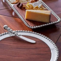 Mariposa Dinnerware|Pearled Cheese and Cracker Server with Dark Wood Insert