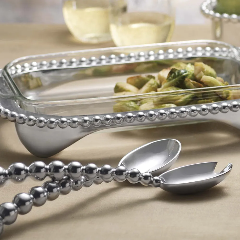 Mariposa Dinnerware|Pearled Oblong Casserole Caddy with 3-Quart Pyrex