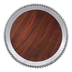 Mariposa Dinnerware|Pearled Round Cheese Board with Dark Wood Insert