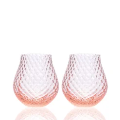 Caskata Glassware|Phoebe Rose Stemless Wine Glasses, Set of 2