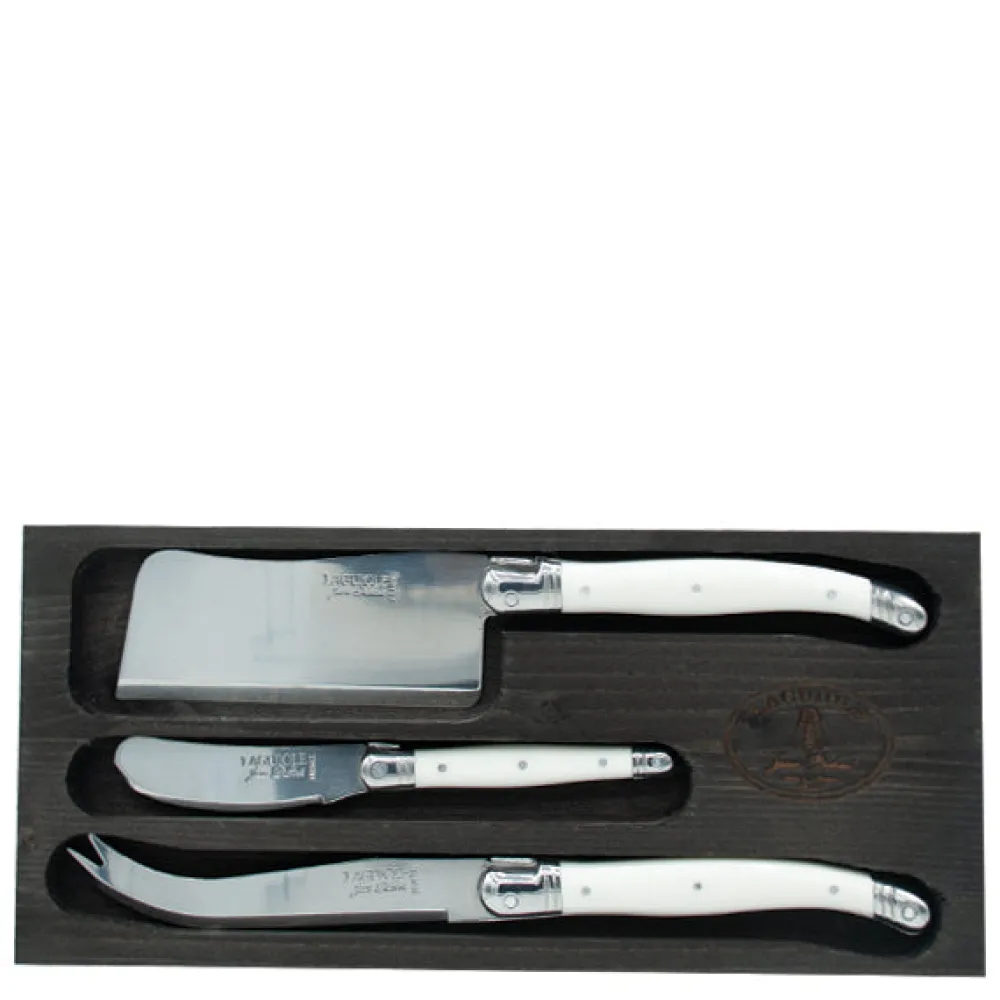 Jean Dubost Laguiole Flatware|3-Piece Cheese Set in White Black