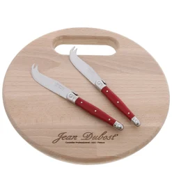 Jean Dubost Laguiole Flatware|2-Piece Cheese Set Red with Board