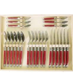 Jean Dubost Laguiole Flatware|24-Piece Flatware Set in Red