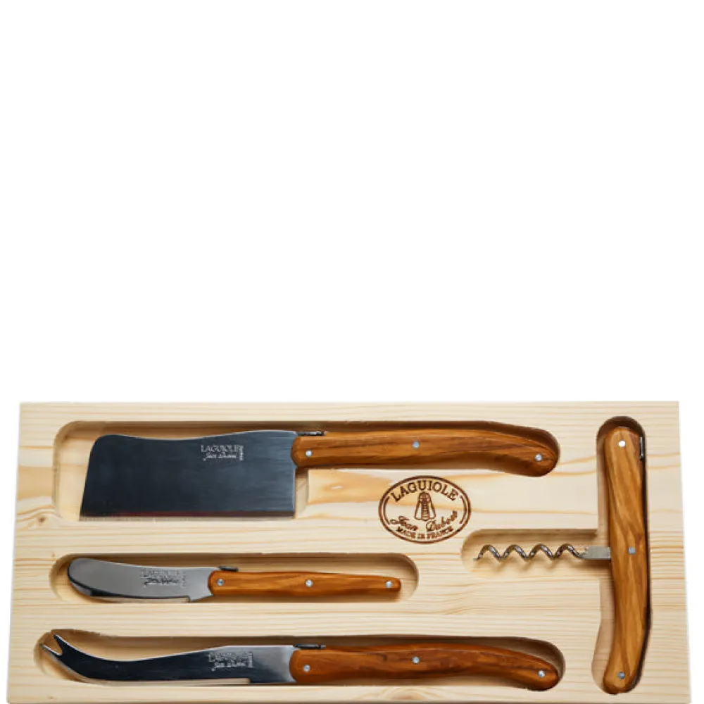 Jean Dubost Laguiole Bar|Flatware|4-Piece Wine Cheese Set in Rustic Range