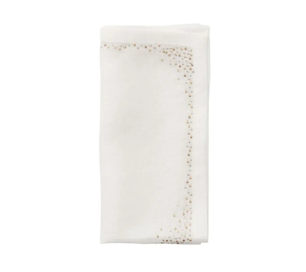 Kim Seybert Place Settings & Linens|Pin Dot Napkin in White & Gold & Silver, Set of 4