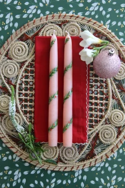 MJ Tablescapes Candles|Pink Garland and Berry Hand-Painted Taper Candles, Set of Two