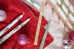 MJ Tablescapes Candles|Pink Garland and Berry Hand-Painted Taper Candles, Set of Two