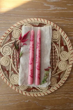 MJ Tablescapes Candles|Pink Lily of the Valley Hand-Painted Taper Candles, Set of Two