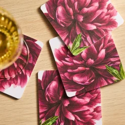 Caskata Place Settings & Linens|Pink Peony Birchwood Coasters, Set of 4