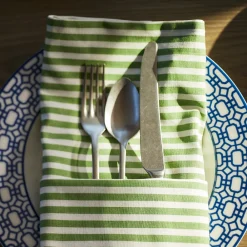 Caskata Place Settings & Linens|Pinstripe Dinner Napkins in Green, Set of 4