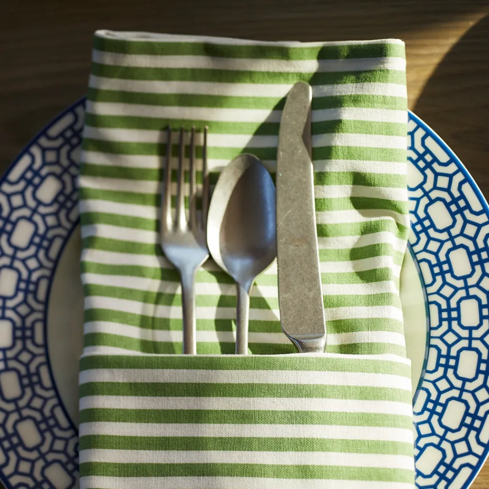 Caskata Place Settings & Linens|Pinstripe Dinner Napkins in Green, Set of 4
