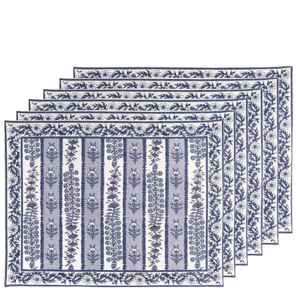 Couleur Nature Place Settings & Linens|Provence Avignon Mats in Blue & Marine, Set of 6