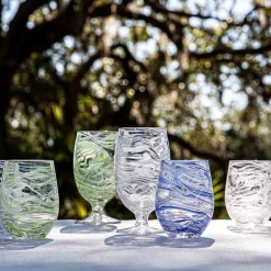 Juliska Glassware|Puro Marbled Stemless Wine Glass in Blue