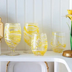 Juliska Glassware|Puro Marbled Stemless Wine Glass in Yellow