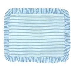 Flying Sheep Country Place Settings & Linens|Quilted Ruffle Placemats in Blue Stripe, Set of 4