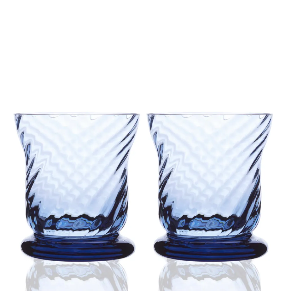 Caskata Glassware|Quinn Optic Votive Holders in Ocean, Set of 2