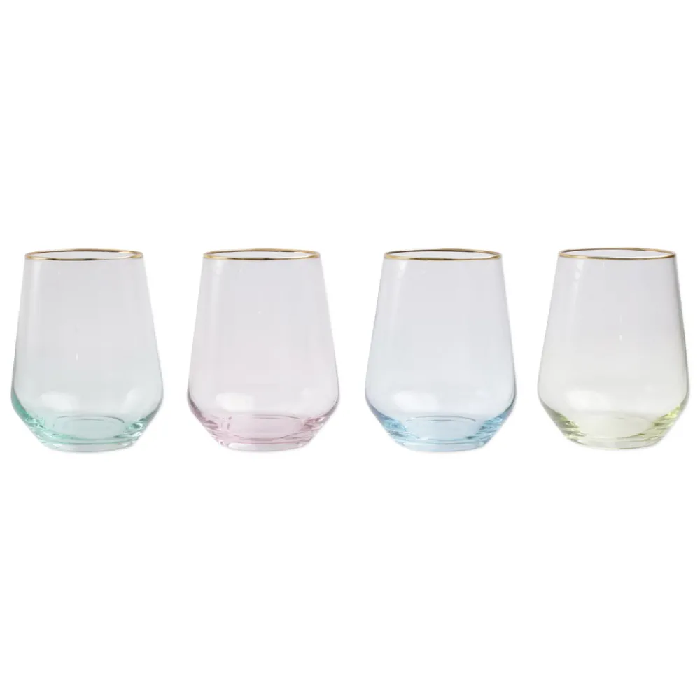 VIETRI Glassware|Rainbow Stemless Wine Glasses, Set of 4