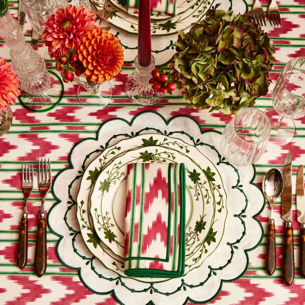 Maison Margaux Place Settings & Linens|Raspberry Red Ikat Tablecloth