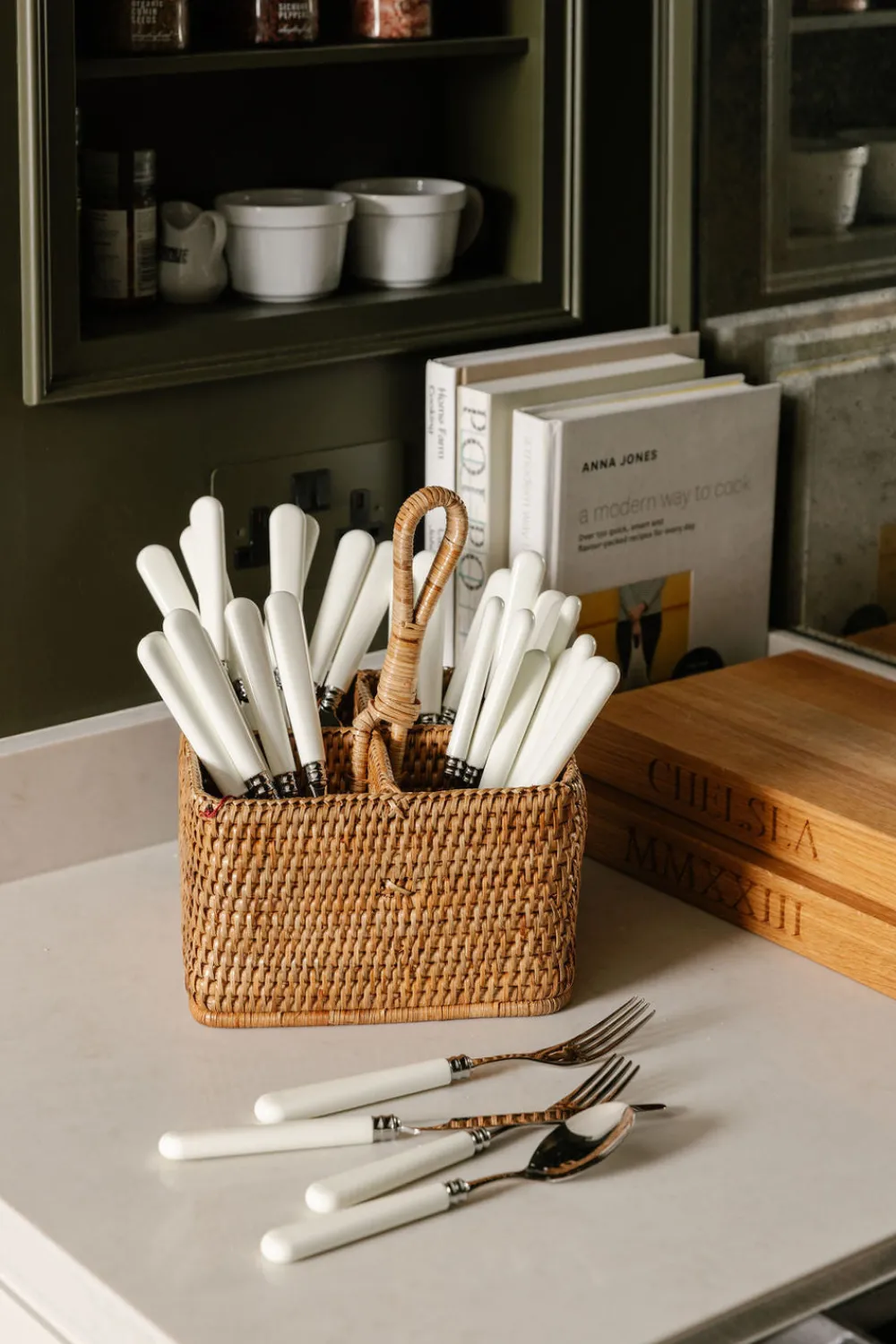 Rebecca Udall Wicker|Dinnerware|Rattan Cutlery and Condiment Carrier in Natural