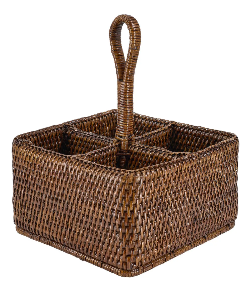 Rebecca Udall Wicker|Flatware|Rattan Cutlery and Condiment Carrier in Brown