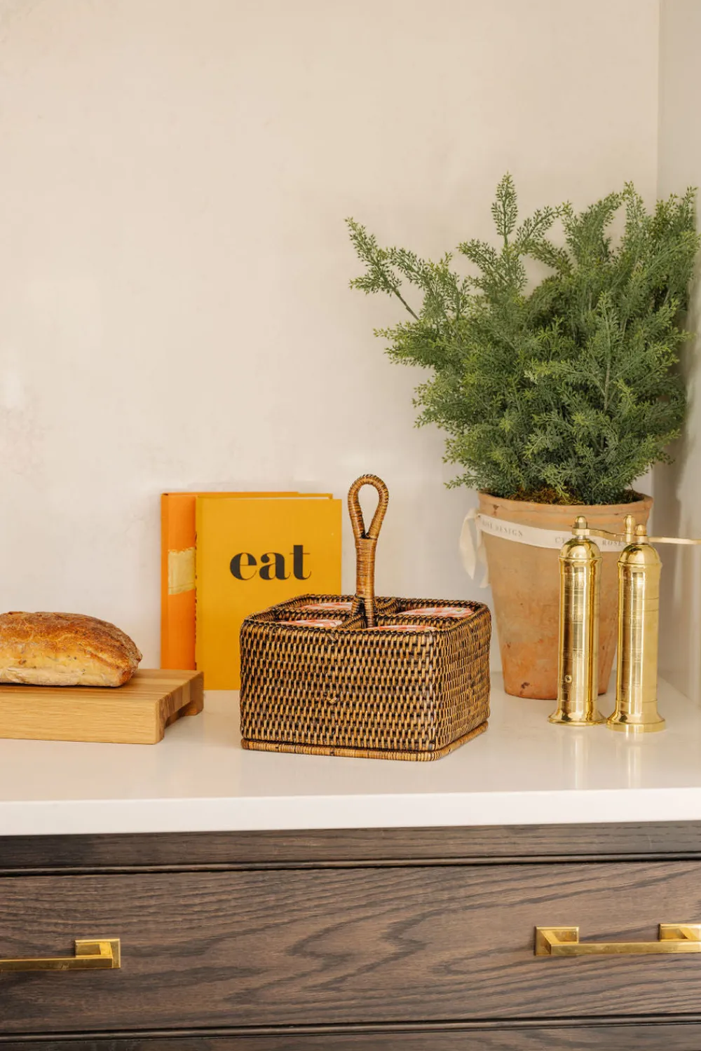 Rebecca Udall Wicker|Flatware|Rattan Cutlery and Condiment Carrier in Brown