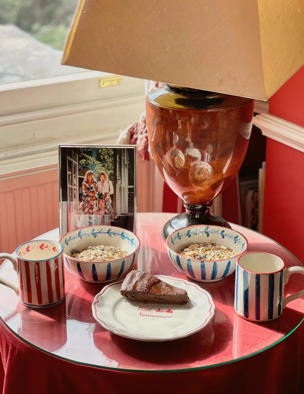 Sveva's Home Dinnerware|Red and Blue Ceramic Mug, Set of 6