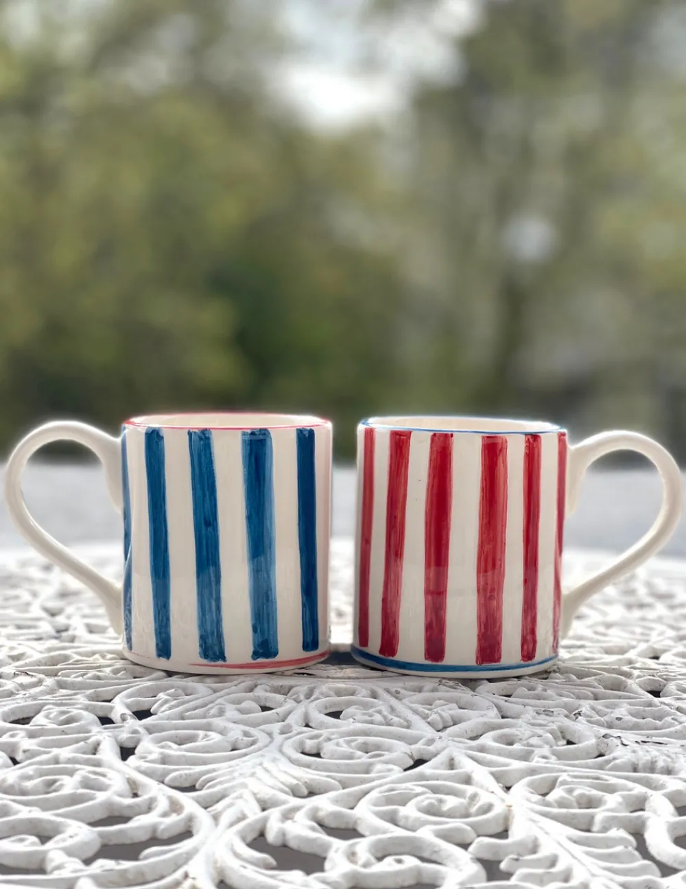 Sveva's Home Dinnerware|Red and Blue Ceramic Mug, Set of 6