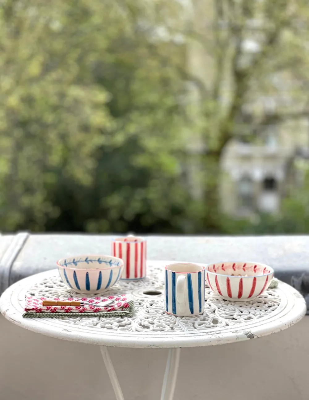 Sveva's Home Dinnerware|Red and Blue Ceramic Mug, Set of 6