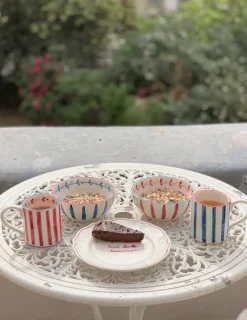 Sveva's Home Dinnerware|Red and Blue Ceramic Mug, Set of 6