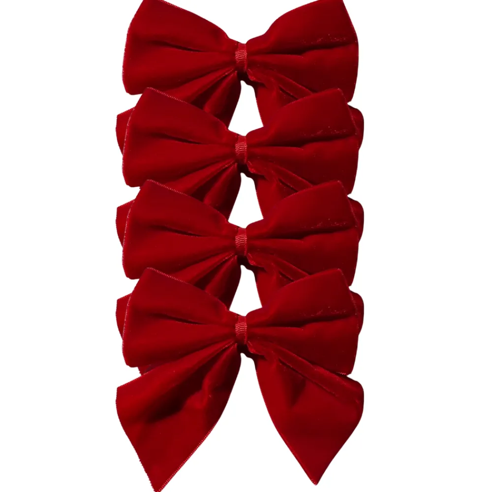Flying Sheep Country Place Settings & Linens|Red Bow Velvet Napkin Ties, Set of 4