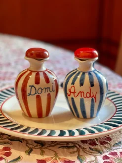 Sveva's Home Dinnerware|Red, White Blue Olive Oil and Vinegar Bottle, Set of 2