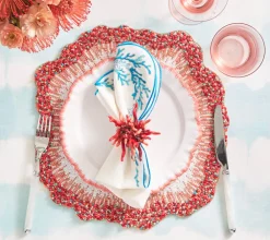 Kim Seybert Place Settings & Linens|Reef Chic Placemat in White, Coral & Turquoise, Set of 2