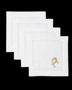 Henry Handwork Place Settings & Linens|Reindeer Gold Cocktail Napkin Set
