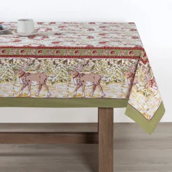 Couleur Nature Place Settings & Linens|Renne Reindeer Tablecloth in Red & Green