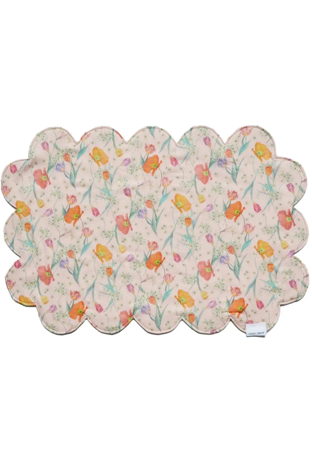 Coco & Wolf Place Settings & Linens|Reversible Cloud Scallop Placemat Made With Liberty Fabric in Spring Blooms & Betsy Boo