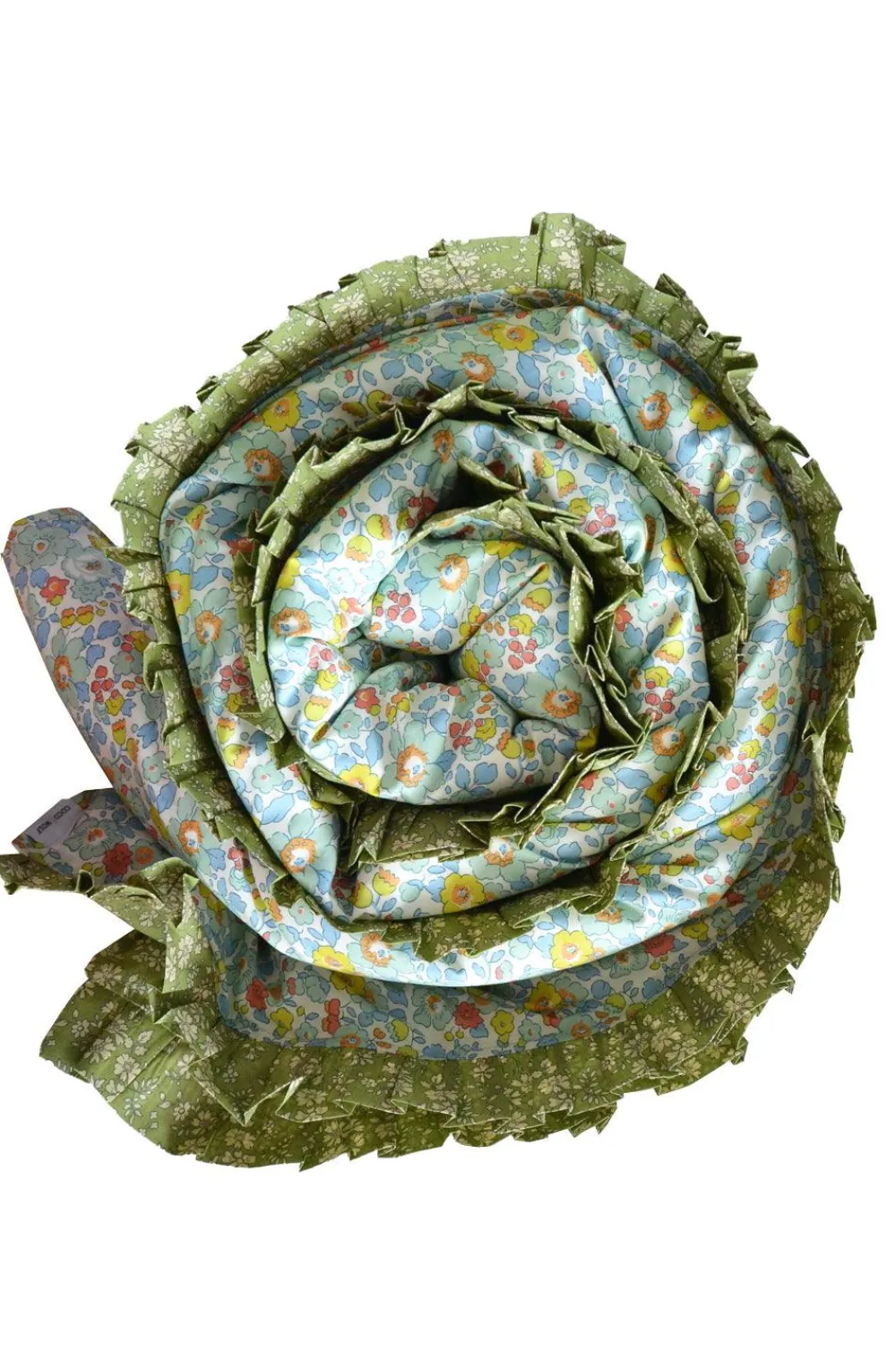 Coco & Wolf Place Settings & Linens|Reversible Ruffle Edge Heirloom Quilt Made With Liberty Fabric in Betsy Sage & Capel Pistachio