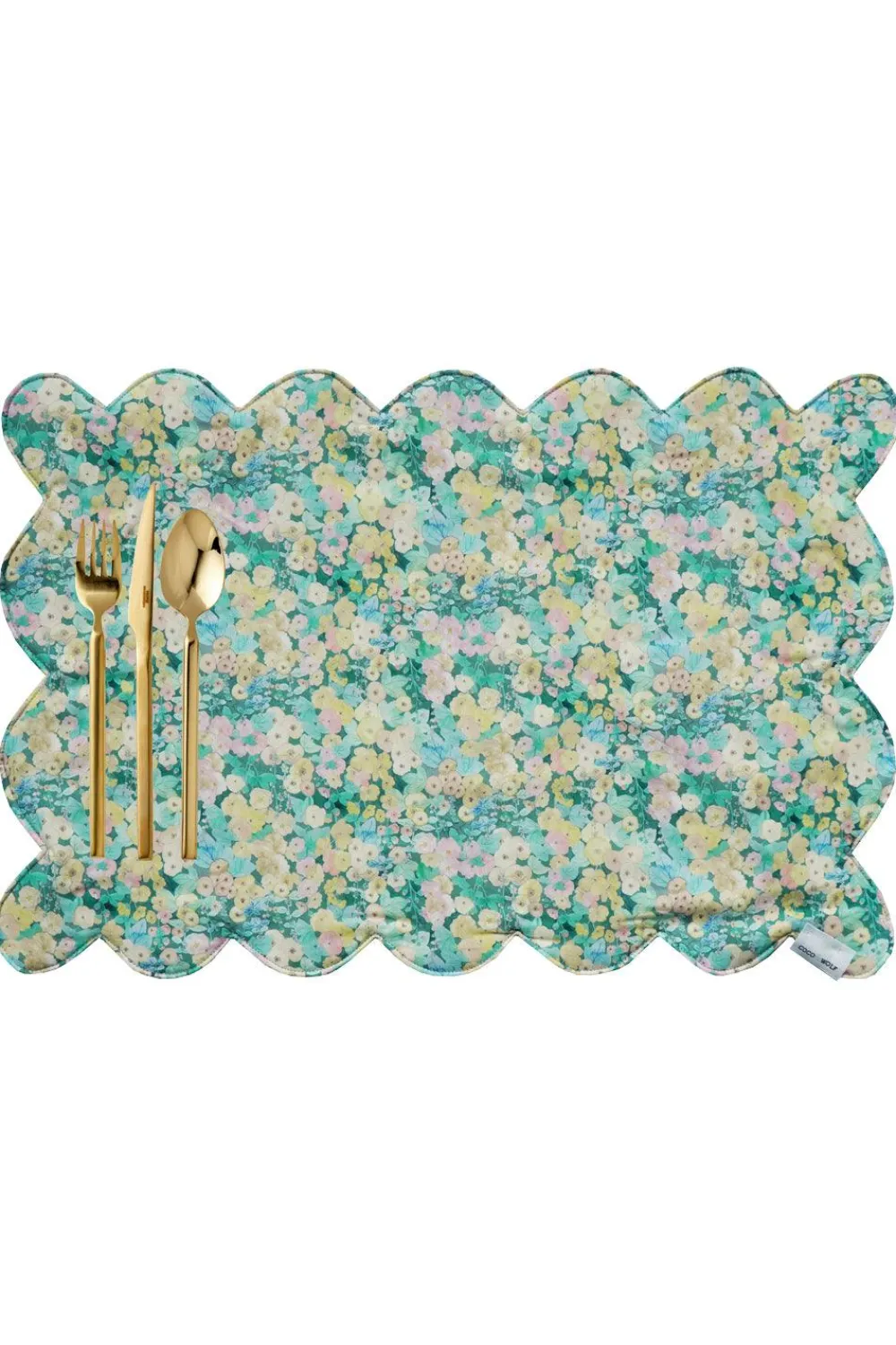Coco & Wolf Place Settings & Linens|Reversible Scalloped Placemat Made With Liberty Fabric in Hollyhocks & Mitsi Valeria