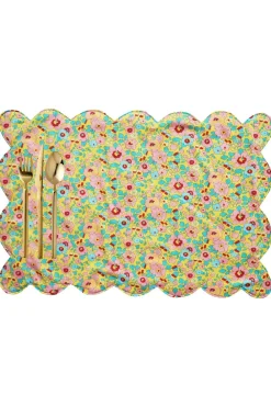 Coco & Wolf Place Settings & Linens|Reversible Scalloped Placemat Made With Liberty Fabric in Betsy Sunflower & Elements Green