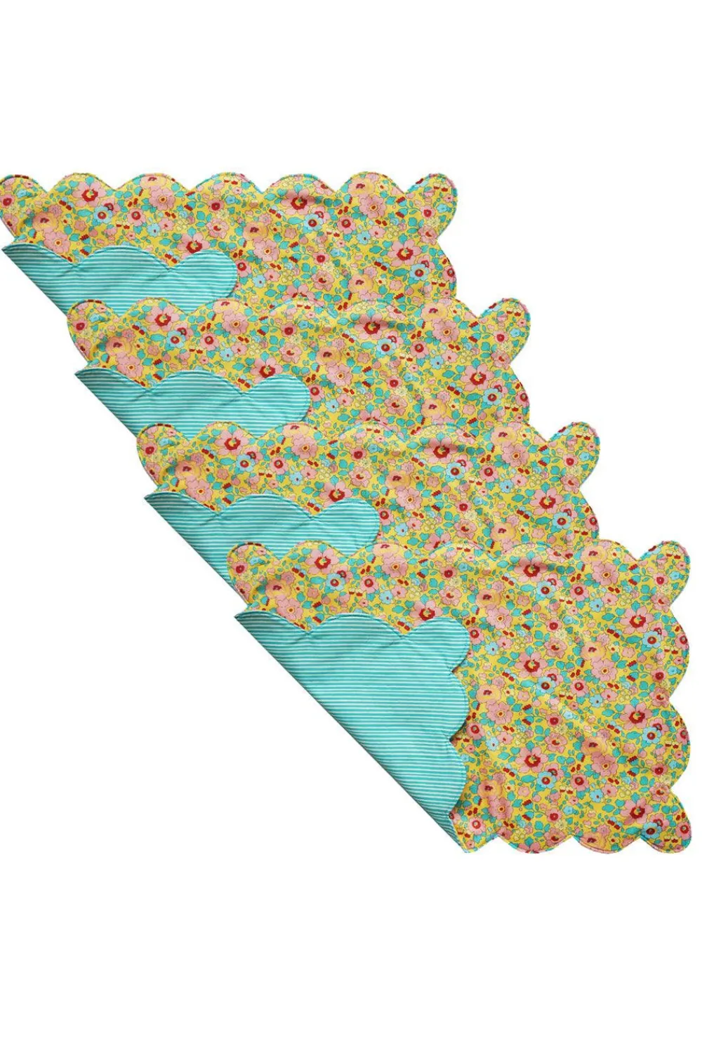 Coco & Wolf Place Settings & Linens|Reversible Scalloped Placemat Made With Liberty Fabric in Betsy Sunflower & Elements Green