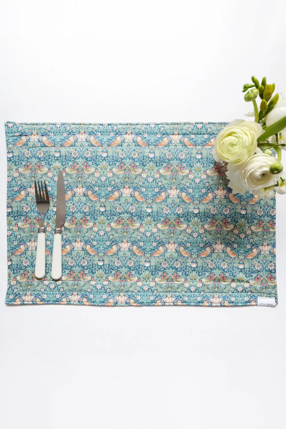 Coco & Wolf Place Settings & Linens|Reversible Stitch Placemat Made With Liberty Fabric in Strawberry Thief & Eva Belle