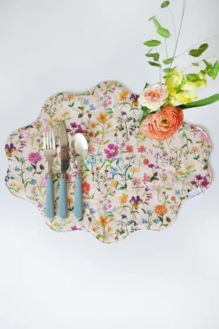 Coco & Wolf Place Settings & Linens|Reversible Wavy Placemat Made With Liberty Fabric in Linen Garden & Katie & Millie