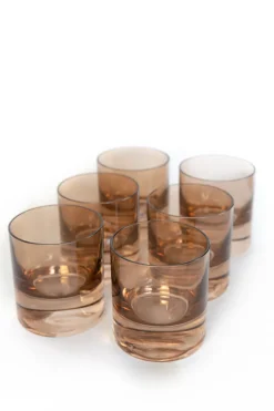 Estelle Colored Glass Bar|Glassware|Rocks Glass, Set of 6 in Amber Smoke