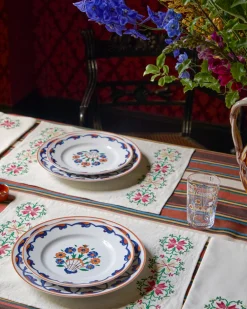 Cabana Place Settings & Linens|Rohida Embroidered Placemat, Red and White, Set of 2