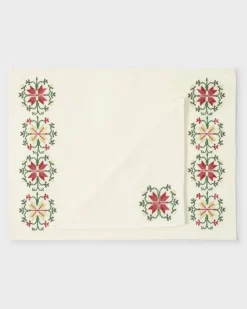 Cabana Place Settings & Linens|Rohida Embroidered Placemat, Red and White, Set of 2