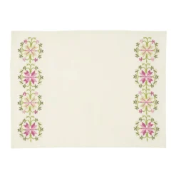 Cabana Place Settings & Linens|Rohida Embroidered Placemat, Pink and Green, Set of 2