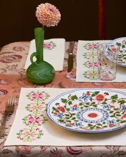 Cabana Place Settings & Linens|Rohida Embroidered Placemat, Pink and Green, Set of 2